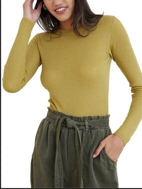 Bella Dahl ribbed knit crew neck long sleeves Wool Blend Top small green